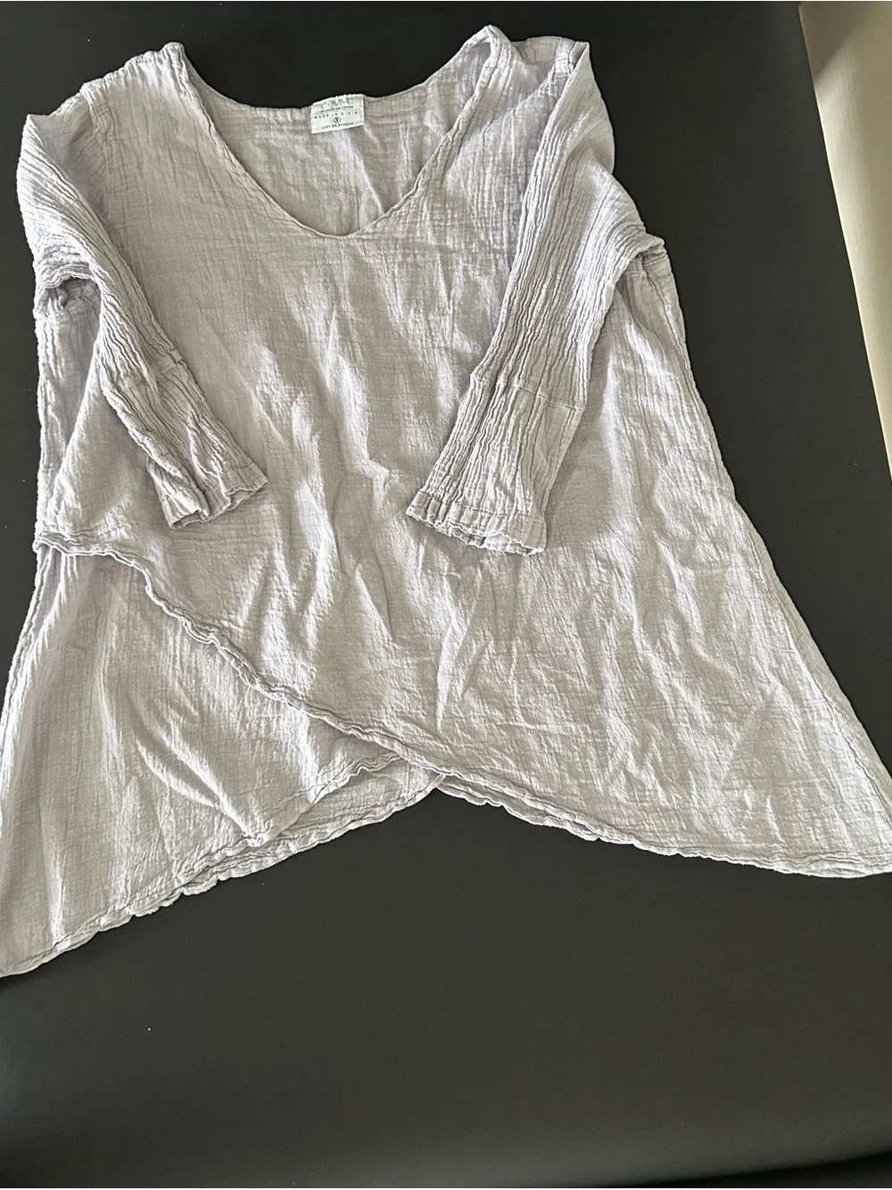 Color Me Cotton Light Gray Crinkled Asymmetric Crop Top - Tunic Women's